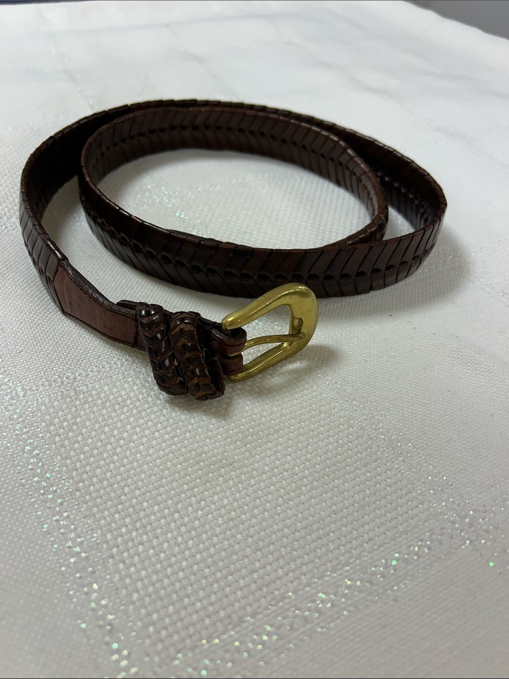 Classic Brown Braided Leather Belt with Brass Buckle - unisex Accessories